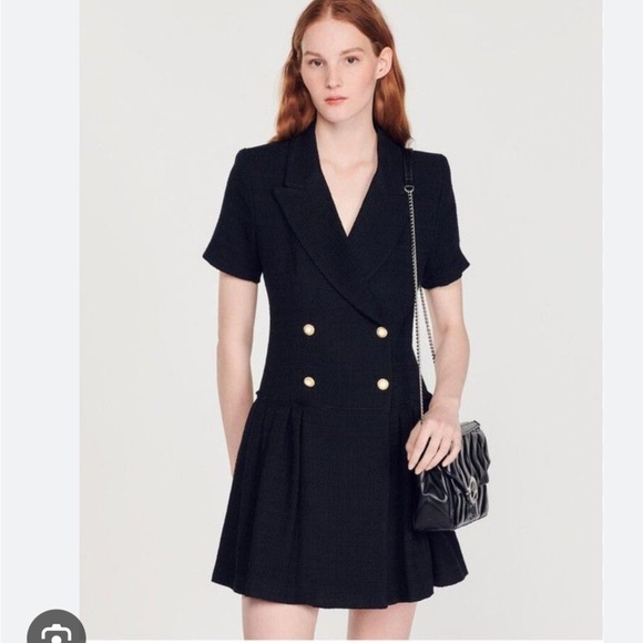 SANDRO SHORT SLEEVE TWEED COAT DRESS. Size 36 - Picture 1 of 11